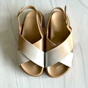 ALOHAS Cream and White Cross-Strap Slingback Sandals